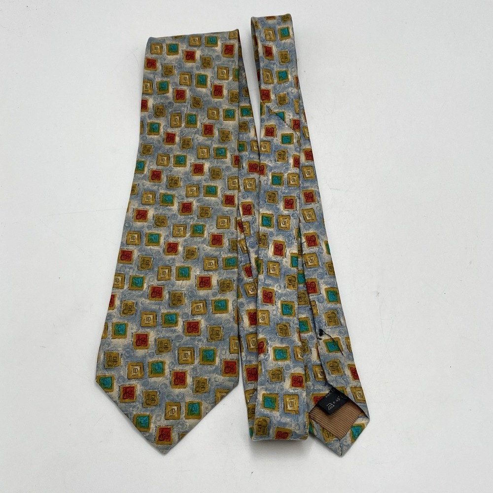 Ermenegildo Zegna‎ Soft Mens Satin 100% Silk Neck Tie Geometric Multicolor